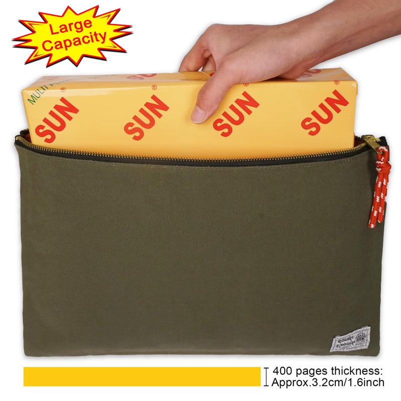 RE ROUGH ENOUGH Rough Enough Important Document Storage Bag File Folder Organizer Pouch with Zipper Waxed Canvas Water Repellent for Travel Office Legal Size Green - Image 4